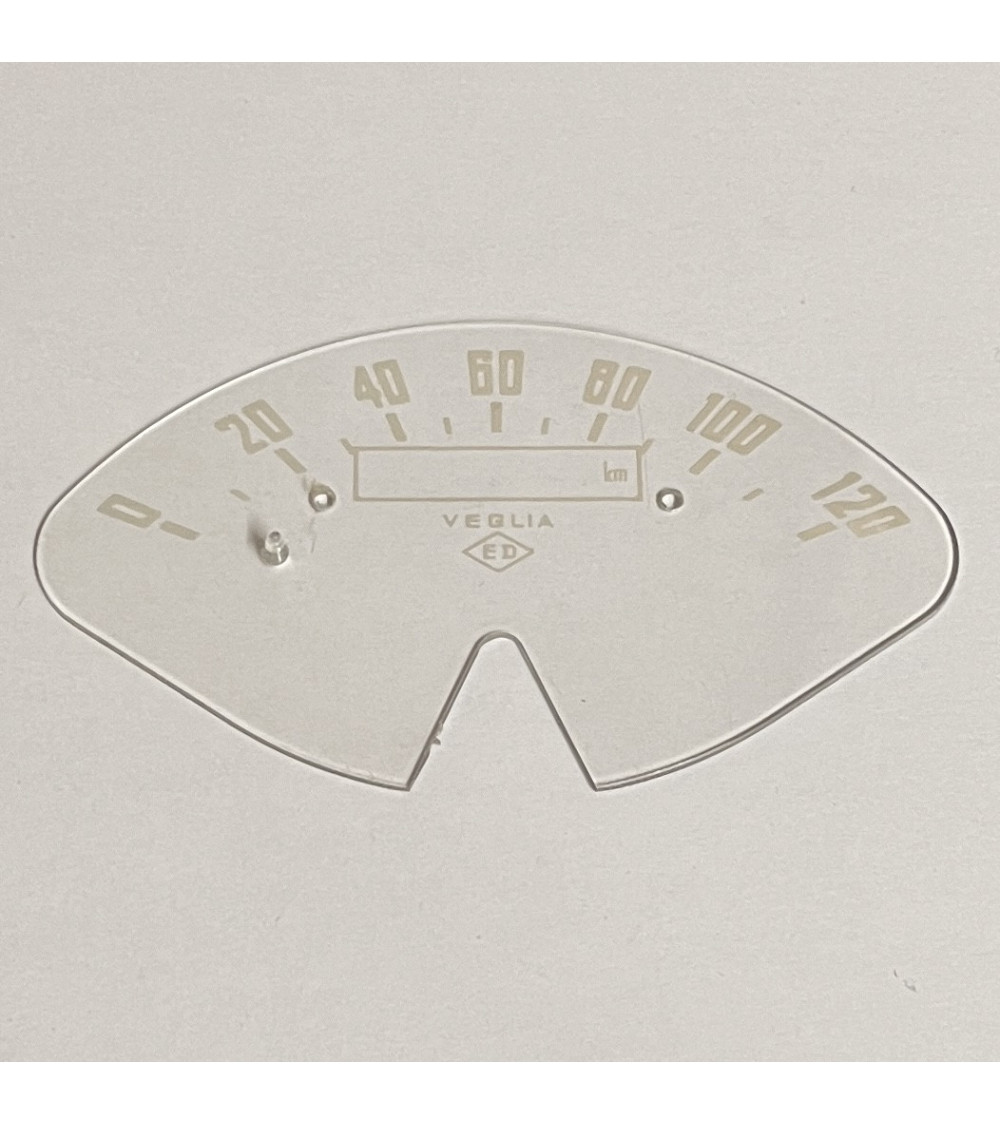 Façade VEGLIA ED de compteur VESPA ACMA plastique imprimé 120 km/h