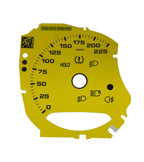 Fonds de compteur Porsche 991 jaune 225 MPH