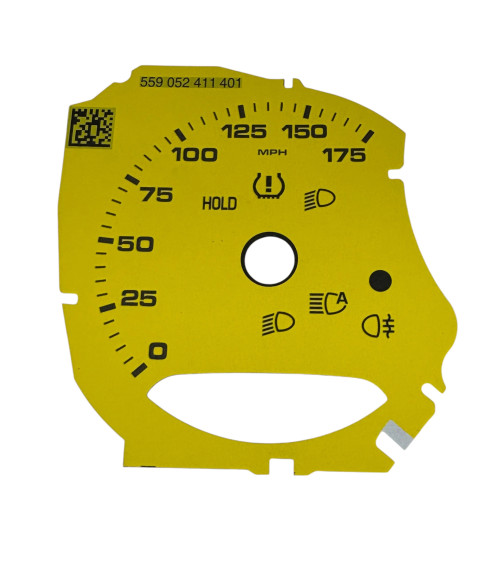 Façade de compteur Porsche 981 jaune 175 MPH