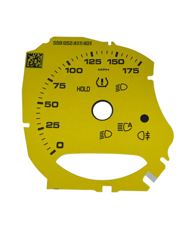 Façade de compteur Porsche 981 jaune 175 MPH