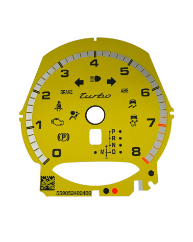 Façade compte-tours jaune Porsche 991 8000 tours tiptronic version MPH