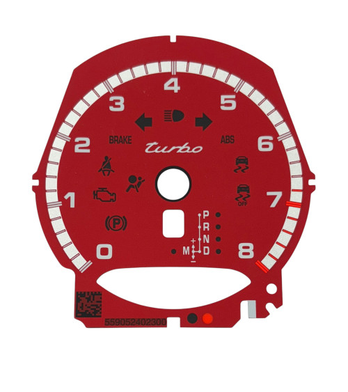 Façade compte-tours Porsche 991 8000 tours tiptronic version MPH couleur rouge