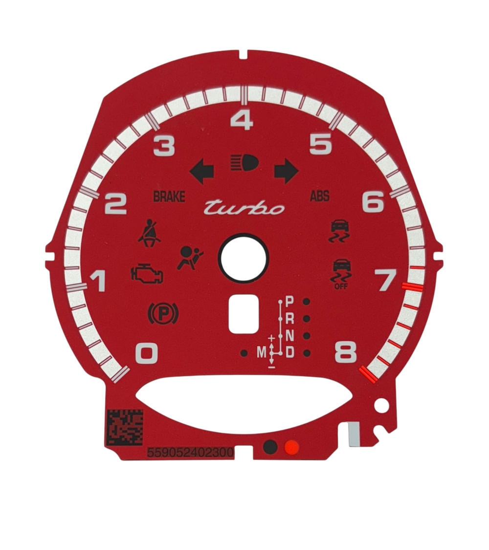 Façade compte-tours Porsche 991 8000 tours tiptronic version MPH couleur rouge