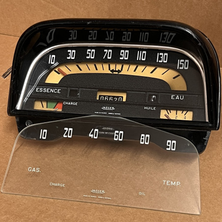 Renault Dauphine Gordini / Caravelle: vitre neuve pour compteur 90 miles/h modèle US